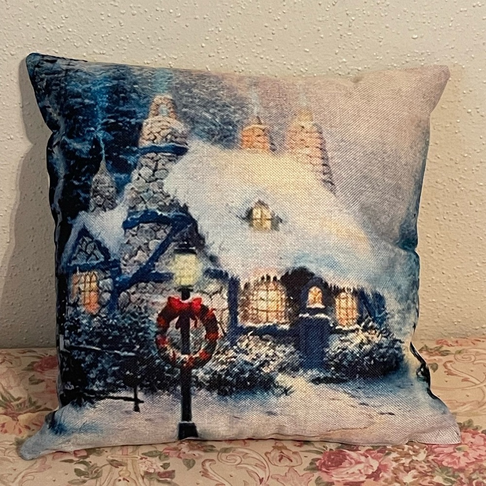 New Christmas Evening Wreath Decorative Throw Pillow